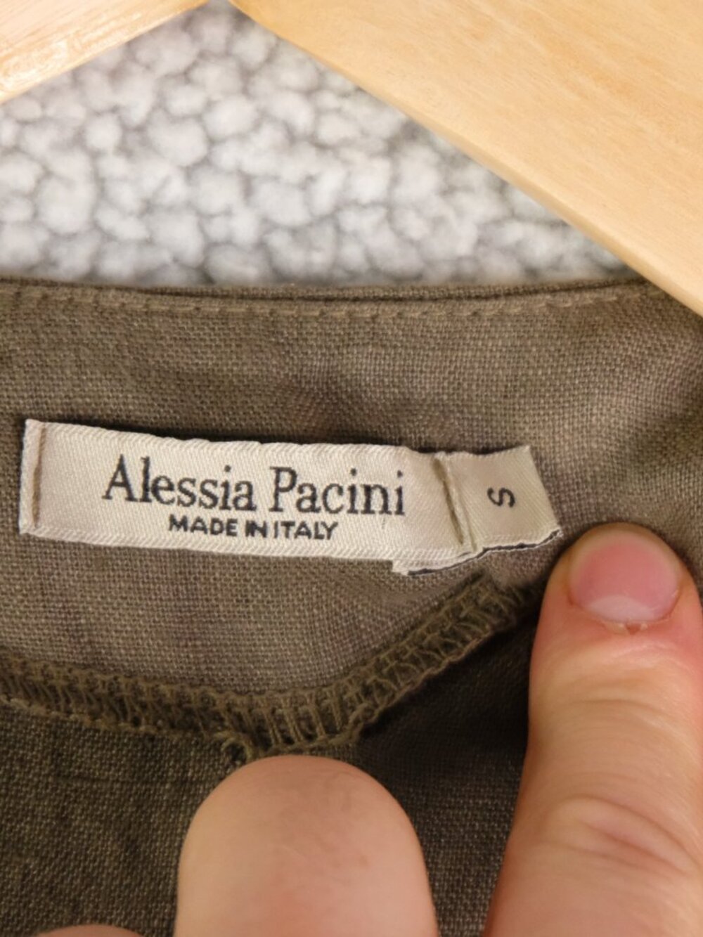 Alessia Pacini Dress Womens Small Olive Green 100% Linen Midi Asymmetrical Italy - Picture 9 of 11